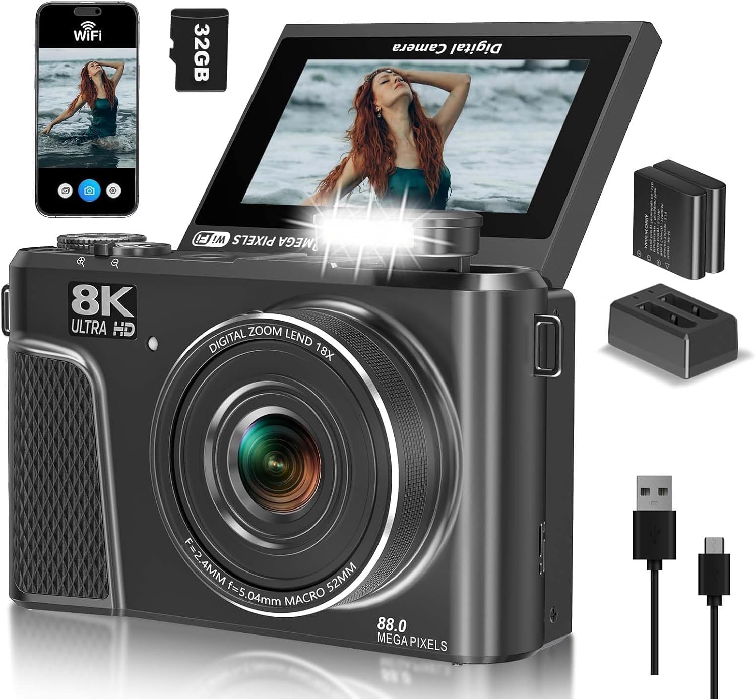 Cámara digital 8K para fotografía, cámara de vlogging para YouTube...