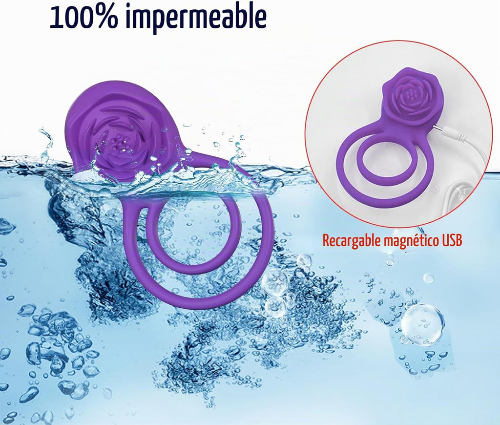 MOVGANI - Anillo vibrador para pene con estimulador de clítoris ros...
