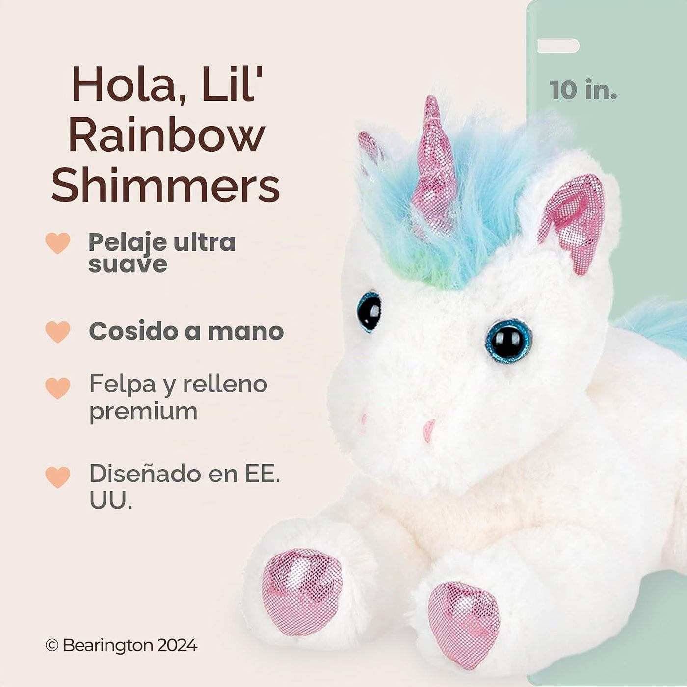 Bearington Rainbow Shimmers - Animal de peluche unicornio blanco es...