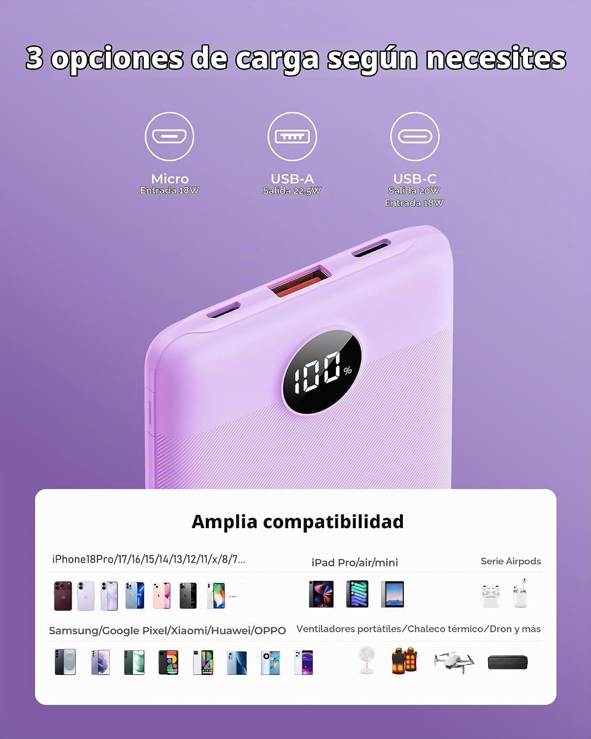 Cargador portátil de 10000 mAh, batería ultradelgada de carga rápid...