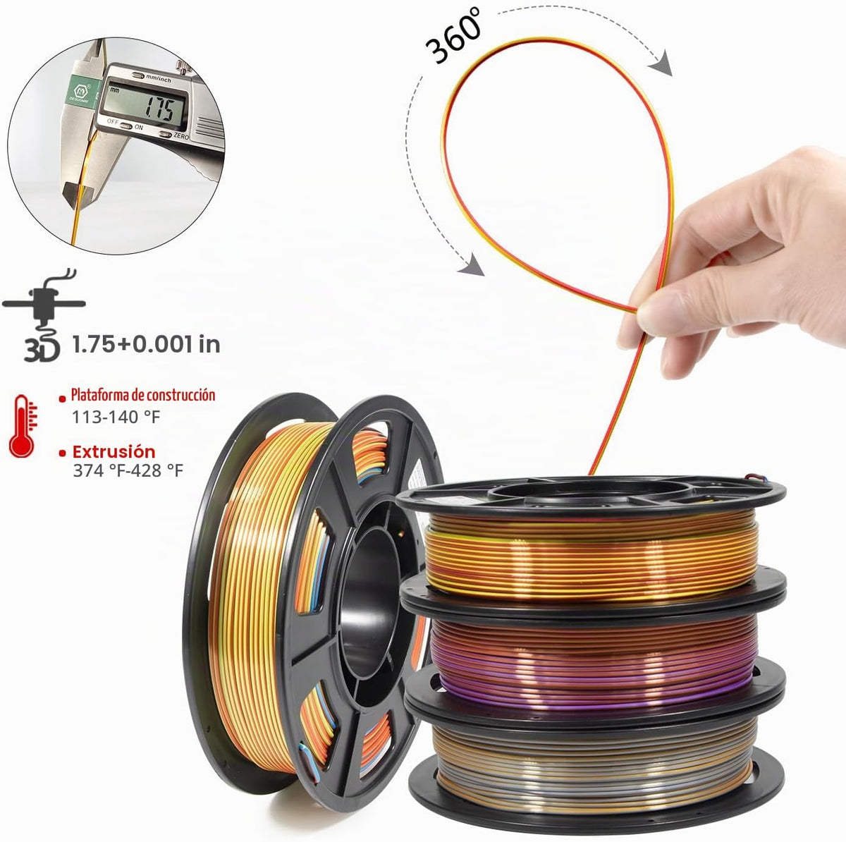 iSANMATE Filamento para Impresora 3D, Paquete de Filamento PLA Tri-...
