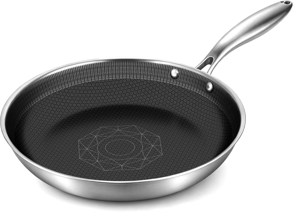 COOKING KING - Sartén de acero inoxidable de 12 pulgadas, sartén hí...