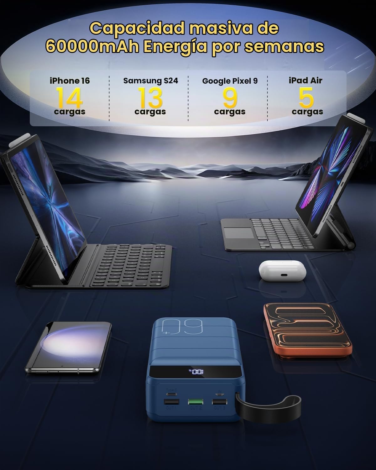 Cargador portátil Power Bank 60000mAh, banco de batería, cargador d...