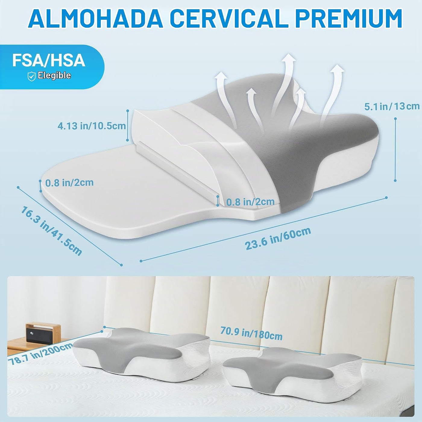 Elviros Almohada cervical para aliviar el dolor de cuello, almohada...