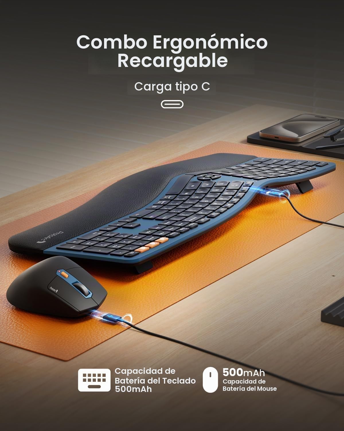 ProtoArc Teclado y ratón inalámbrico ergonómico, EKM01 Plus tamaño...
