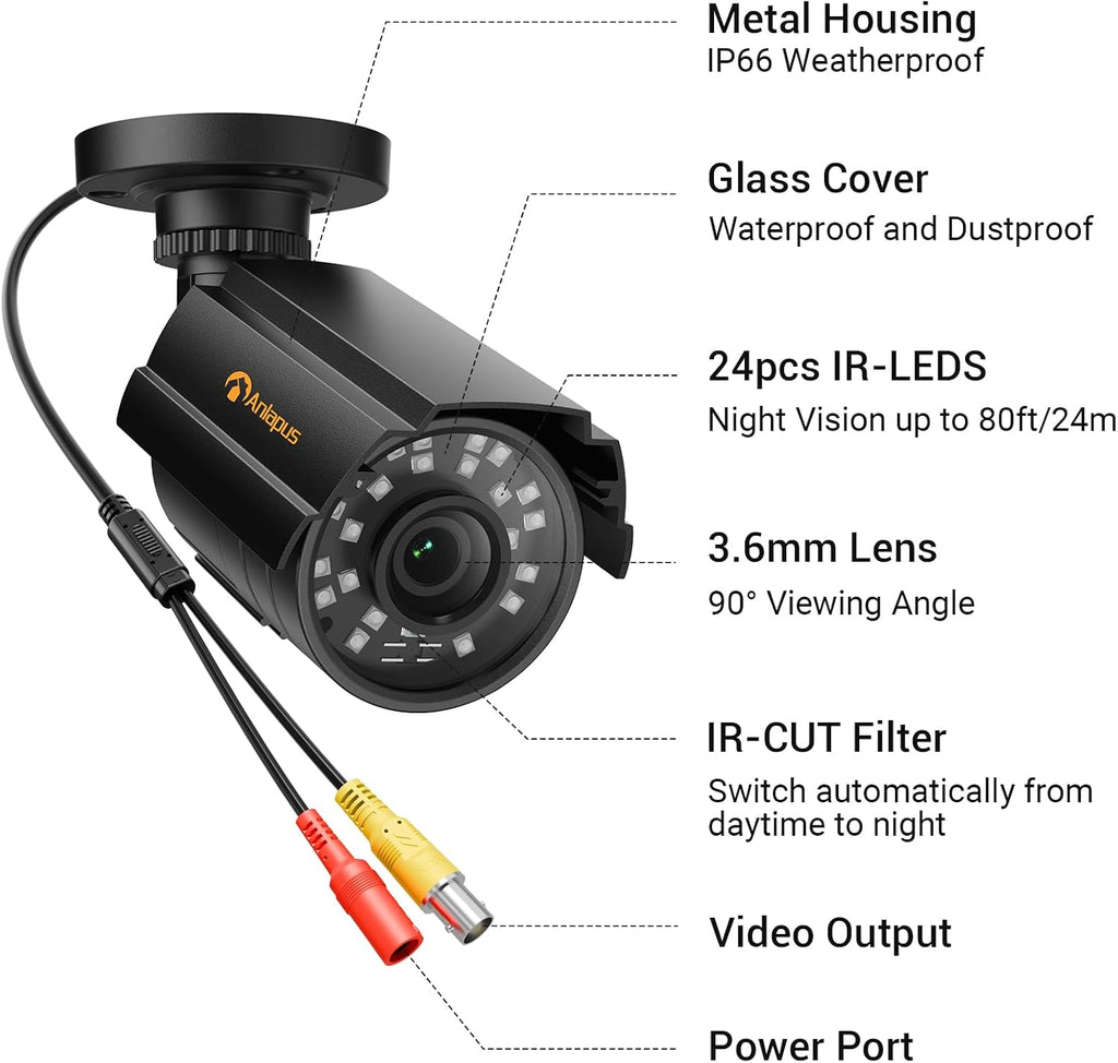 Anlapus Paquete de 4 cámaras de seguridad 1080P para sistema DVR de...