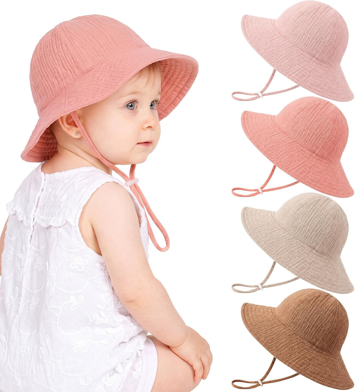 Unittype Paquete de 4 gorros de muselina para bebé, protección sola...
