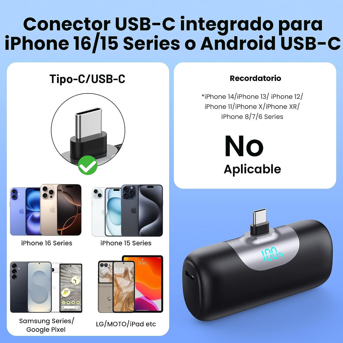 HETP Mini cargador portátil USB C, batería de carga rápida PD de 55...