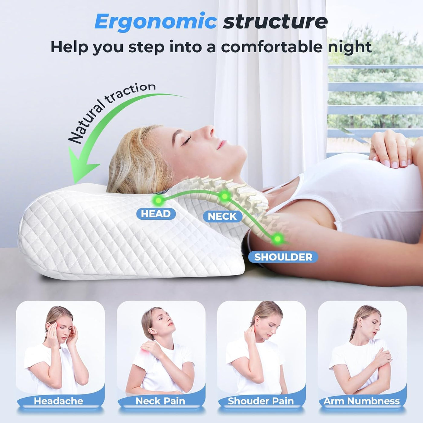 SAHEYER Almohada cervical para el cuello, almohada ergonómica de es...