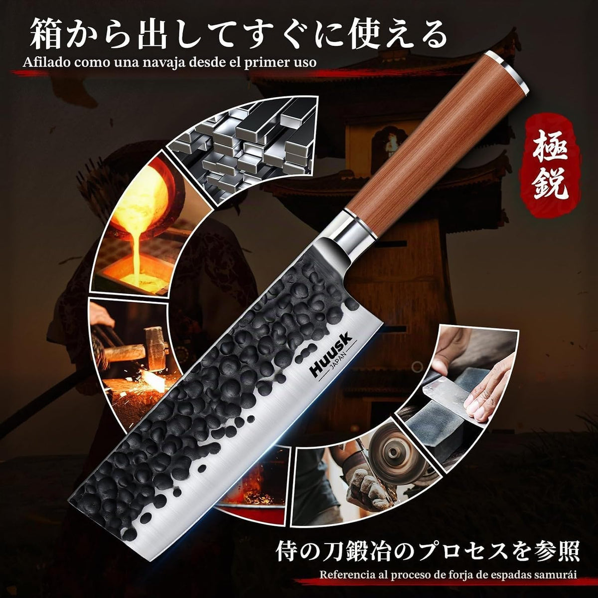 Huusk Juego de 3 cuchillos de cocina japoneses, juego de cuchillos...