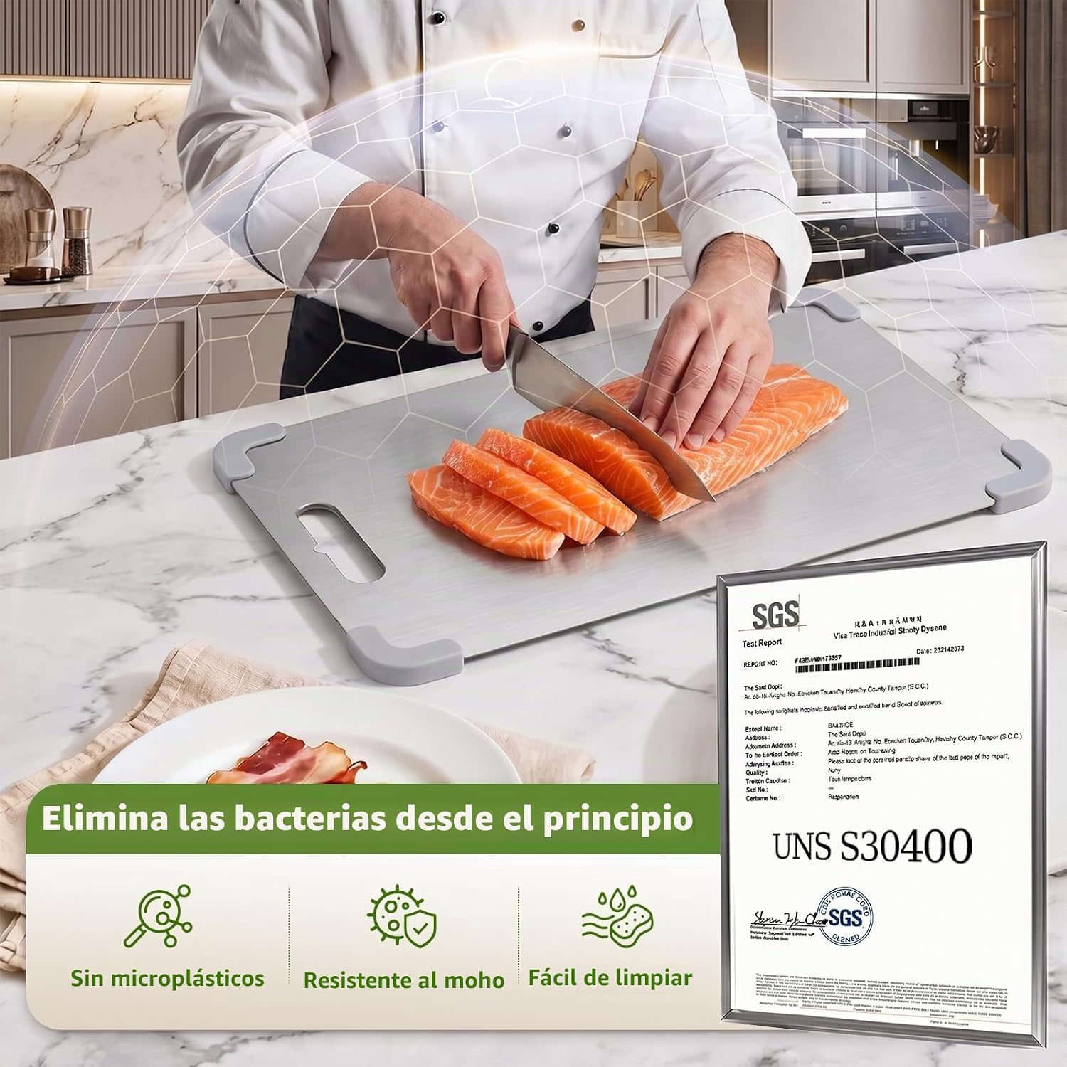 Juego de 3 tablas de cortar de acero inoxidable para cocina, juego...