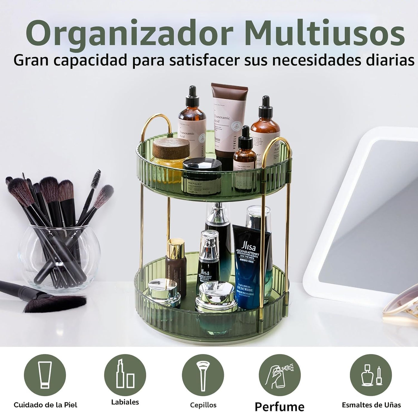 Asayuee Organizador de maquillaje giratorio de 360° para tocador, o...