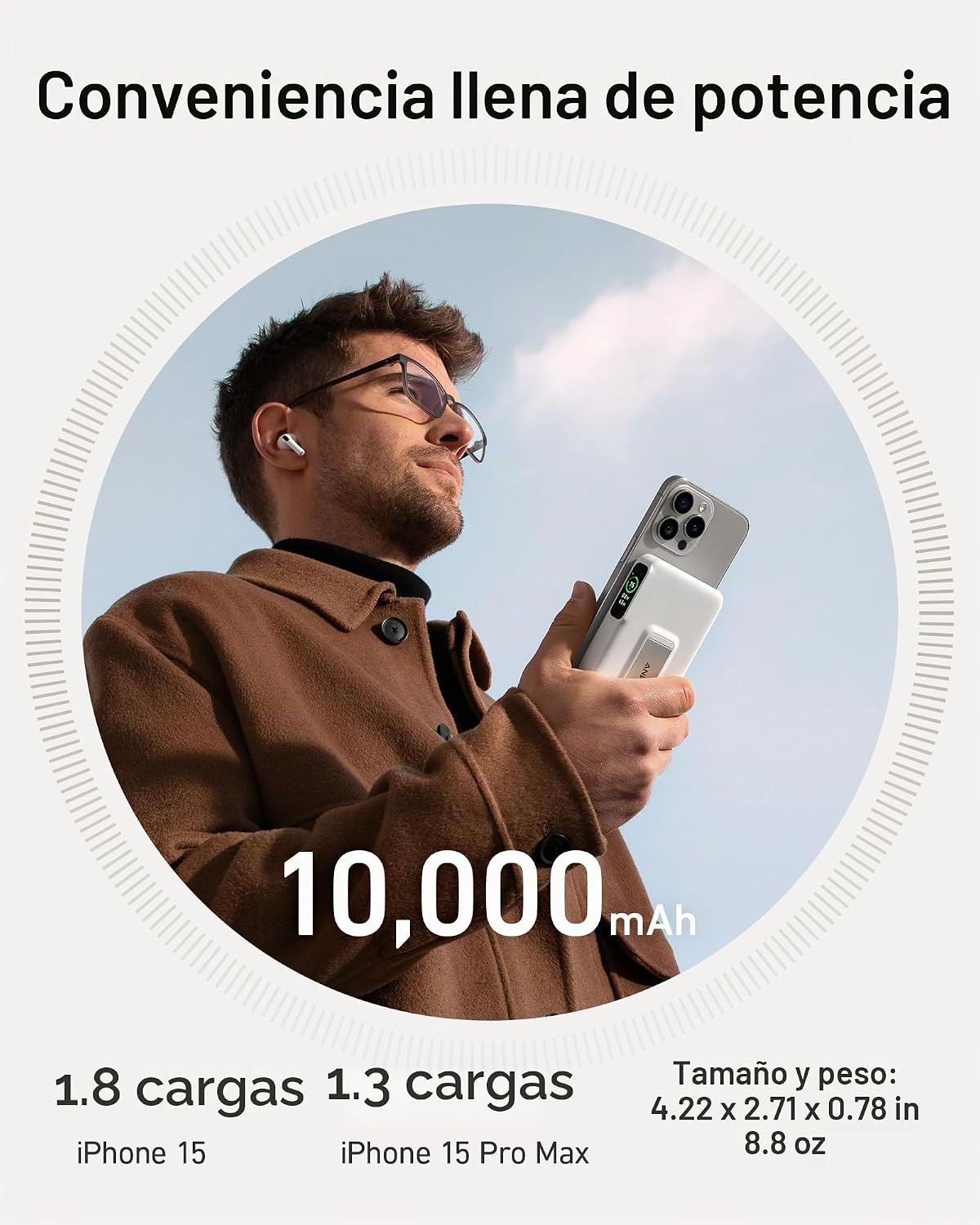 Anker MagGo Power Bank, cargador portátil máximo de 15 W con certif...