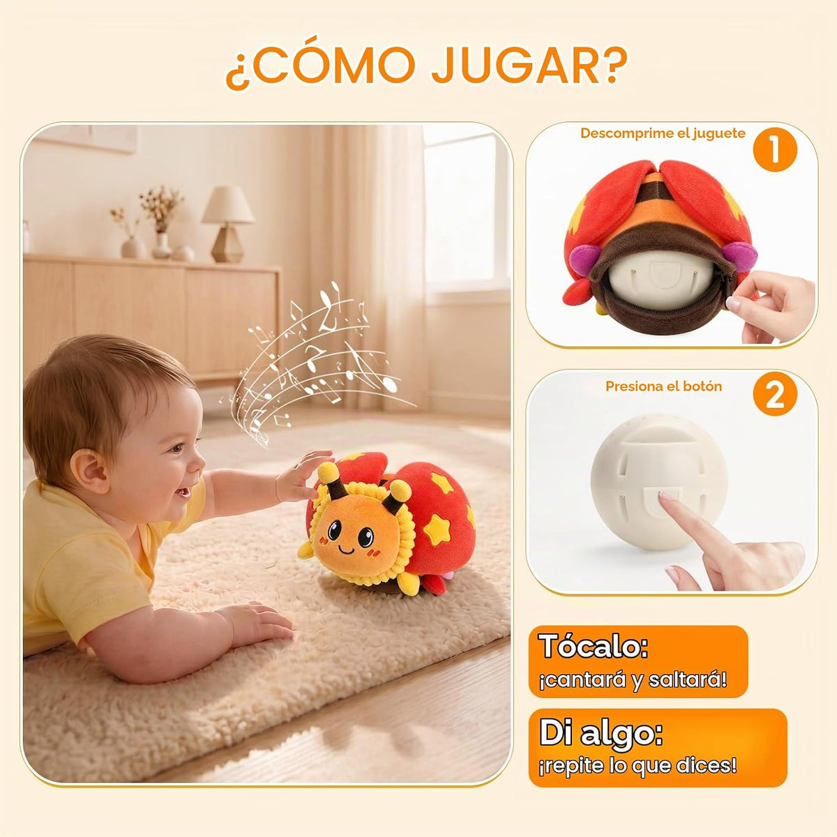 Juguete Interactivo De Mariquita Que Se Arrastra, Juguete De Peluch...