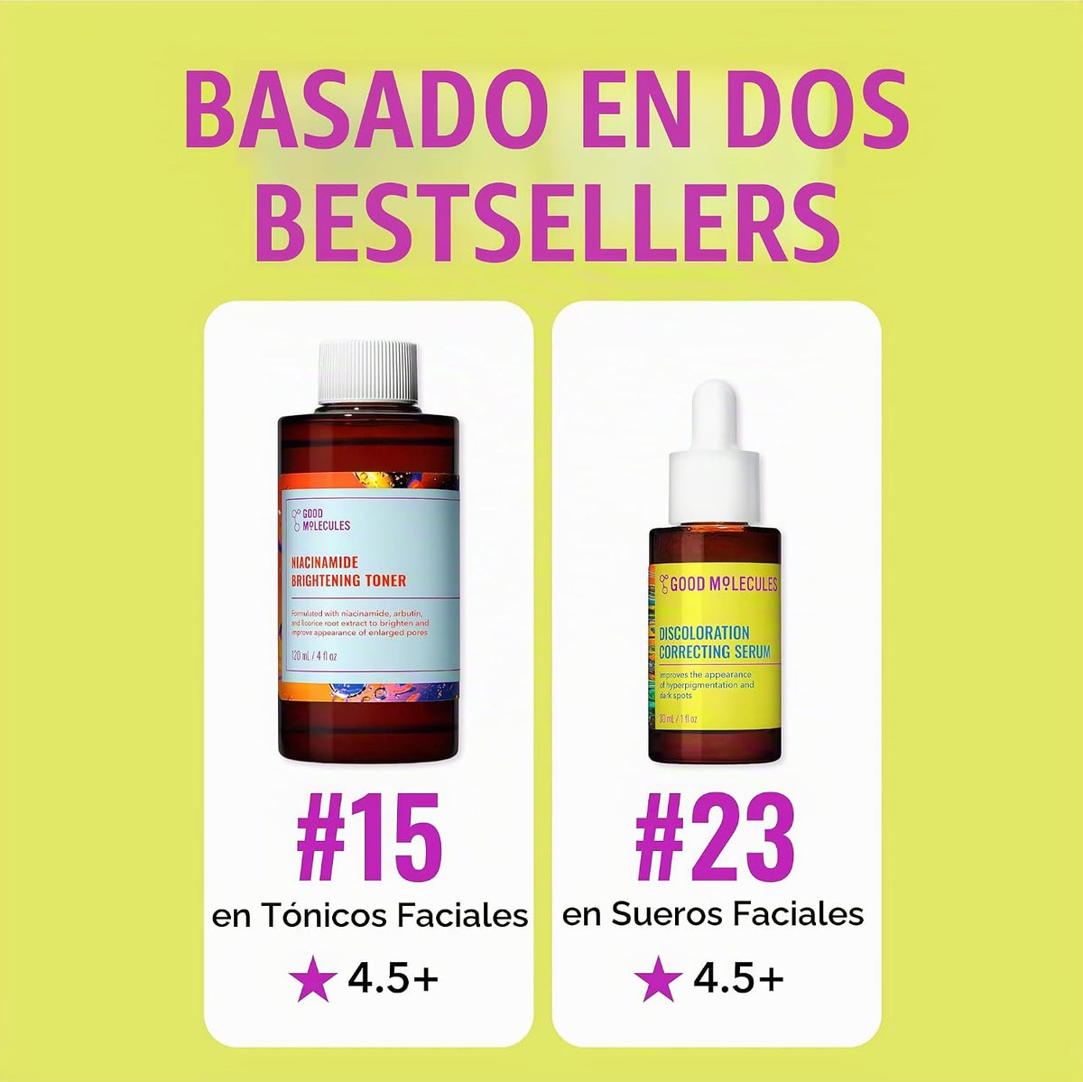 Good Molecules Dúo post-imperfección y decoloración, suero + tóner...