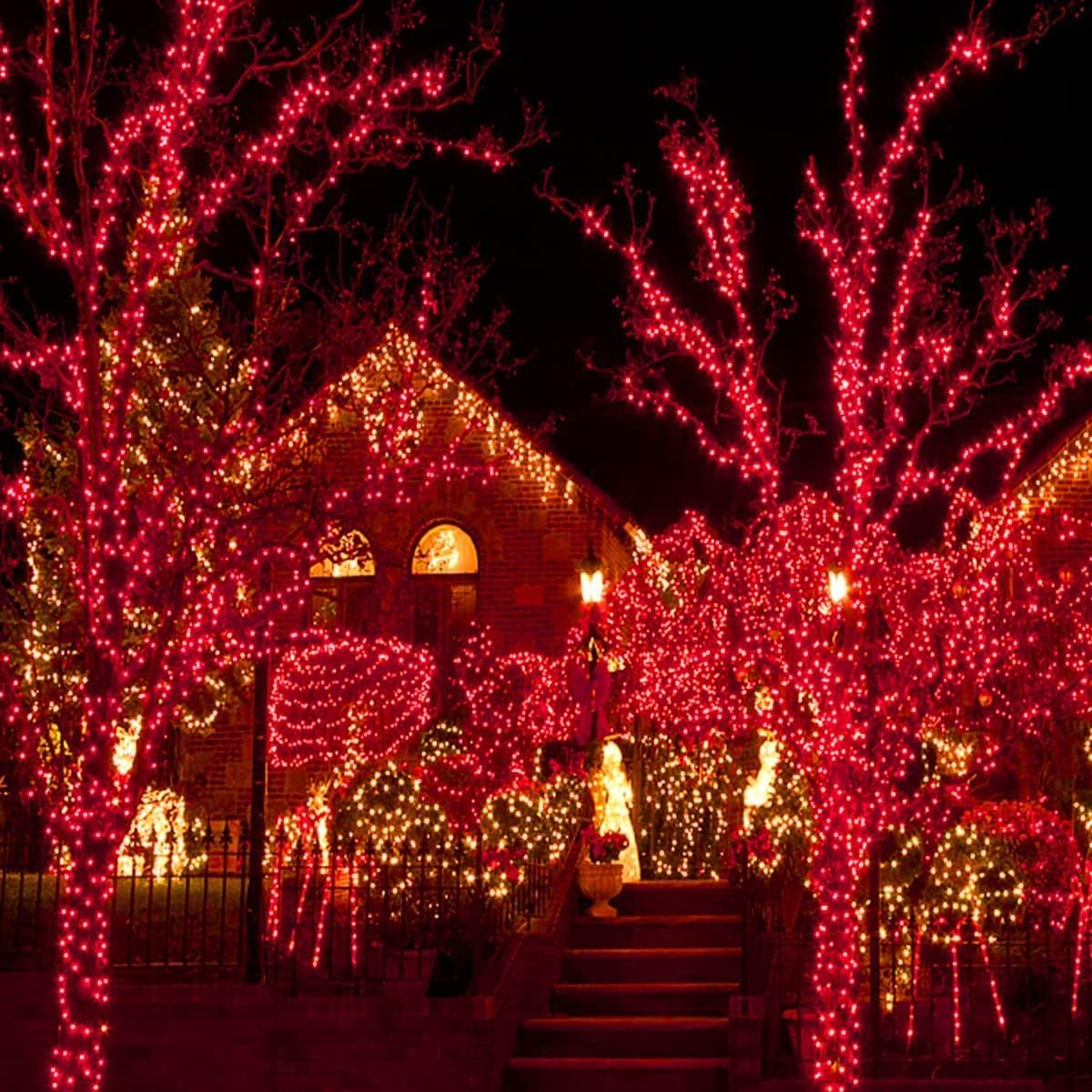 YIQU 75.8 FT 200 LED Extensible Rojo Navidad Cadena Luces Interior...
