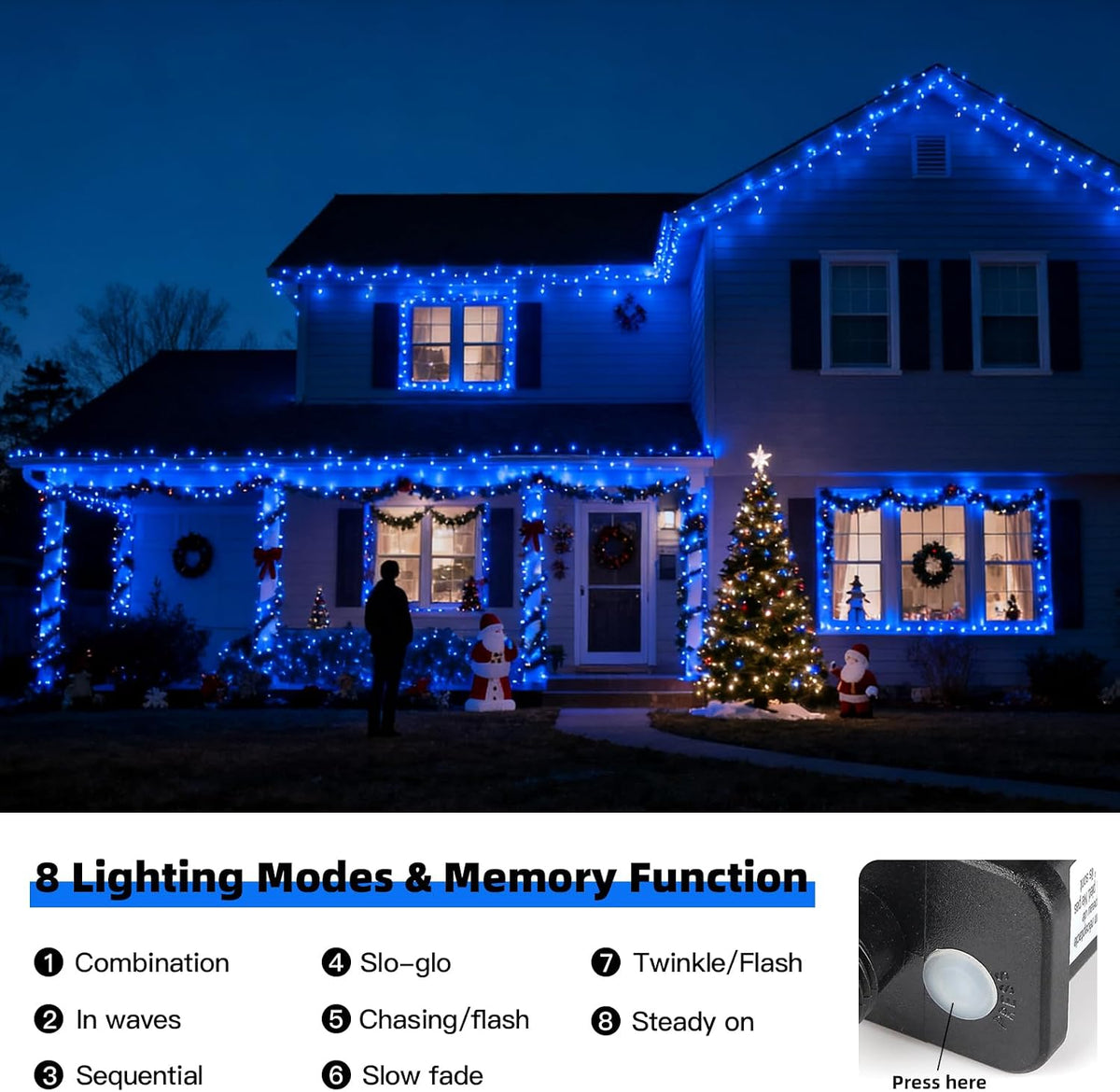 VTECHOLOGY - 500 luces LED azules para árbol de Navidad, luces para...