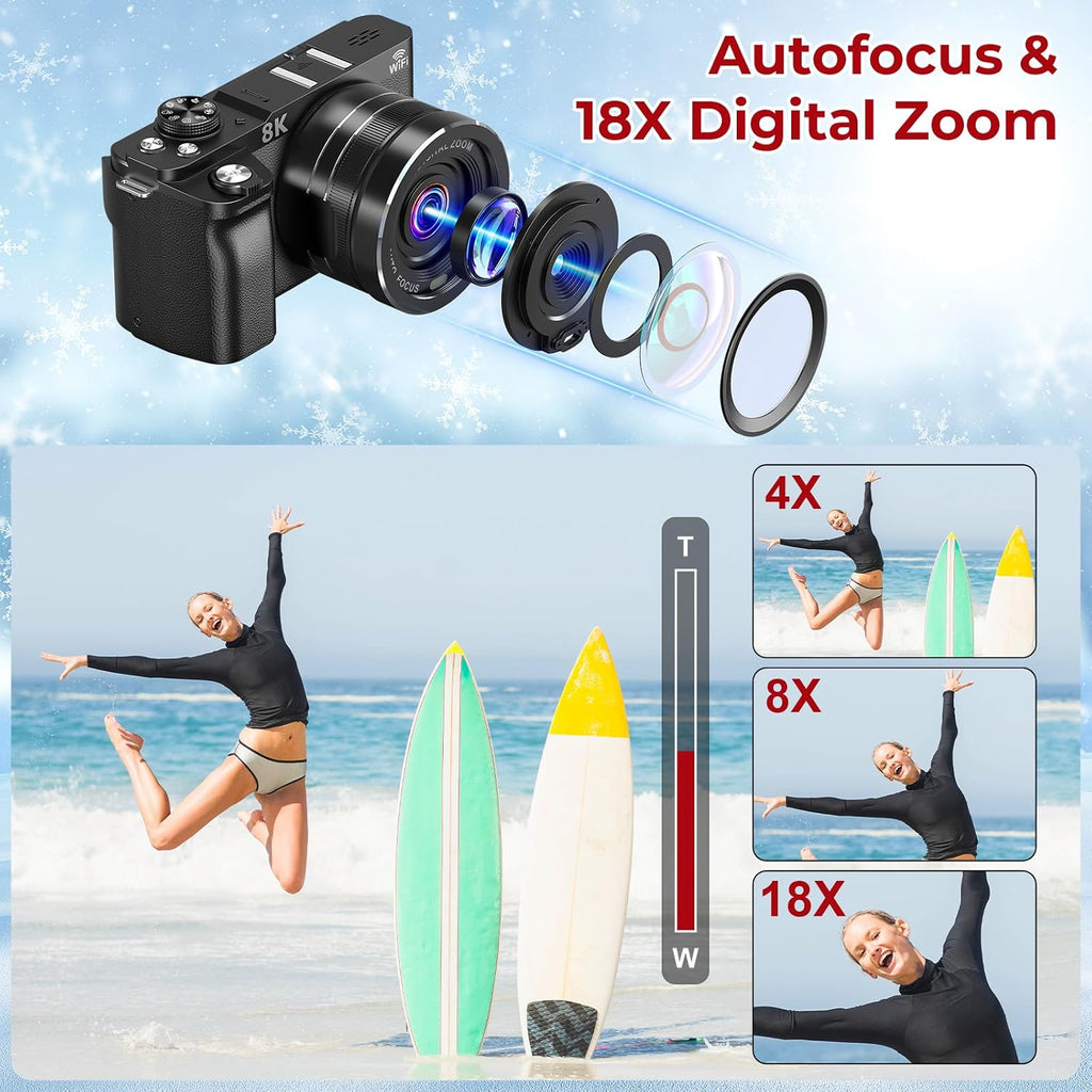Cámaras digitales 8K para fotografía Cámara de vlogging con enfoque...