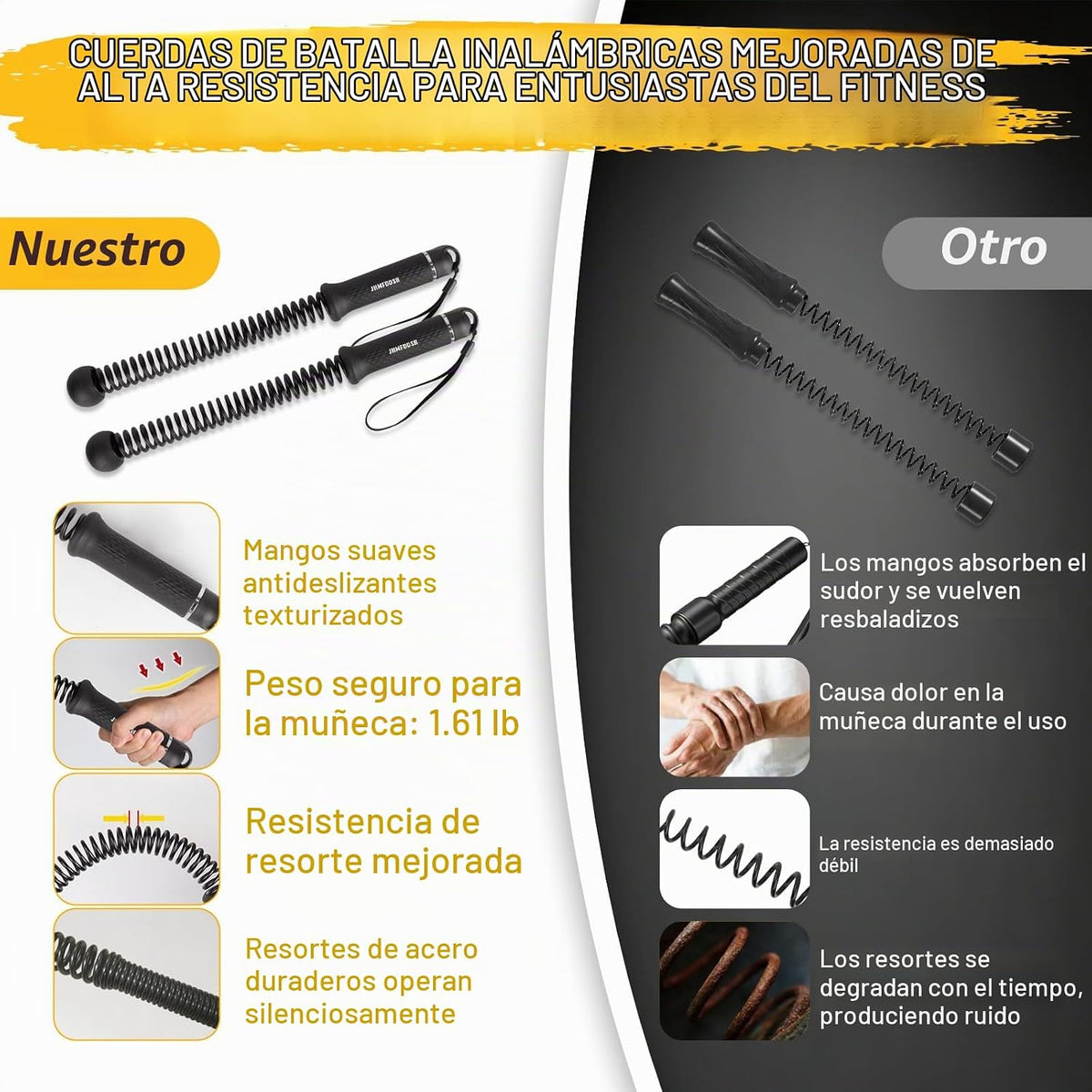 Cuerda de batalla sin cuerda para gimnasio en casa con mango antide...