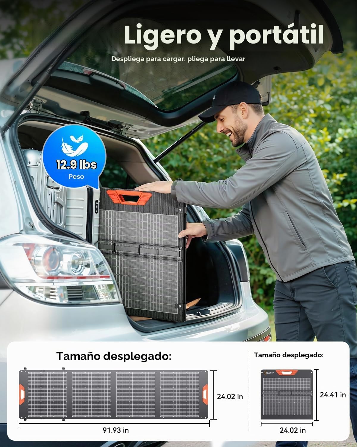 SOLUPUP Panel solar portátil de 200 W \u2013 24% de alta eficiencia...