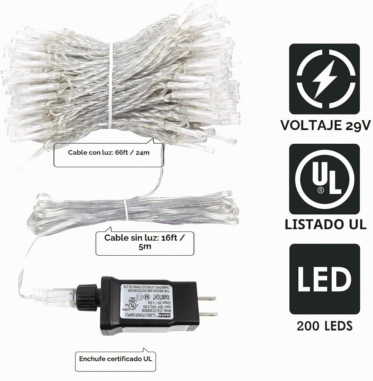 200 luces de cadena conectables LED, luces navideñas de 66 pies par...