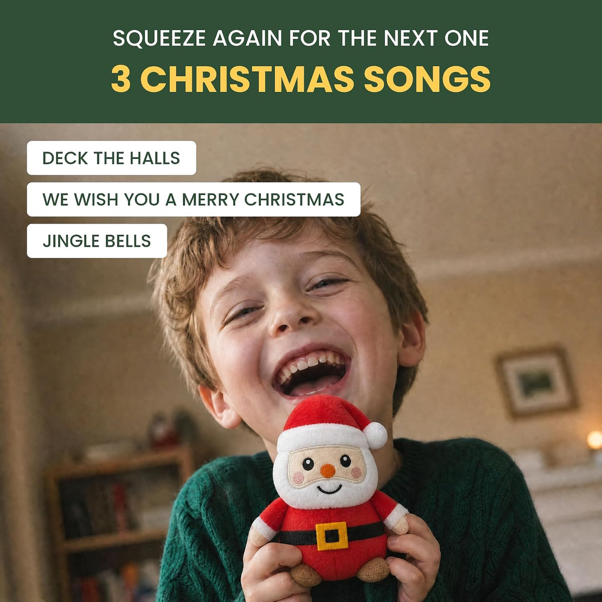 Juguete de peluche de Papá Noel, reproduce 3 canciones de Navidad e...