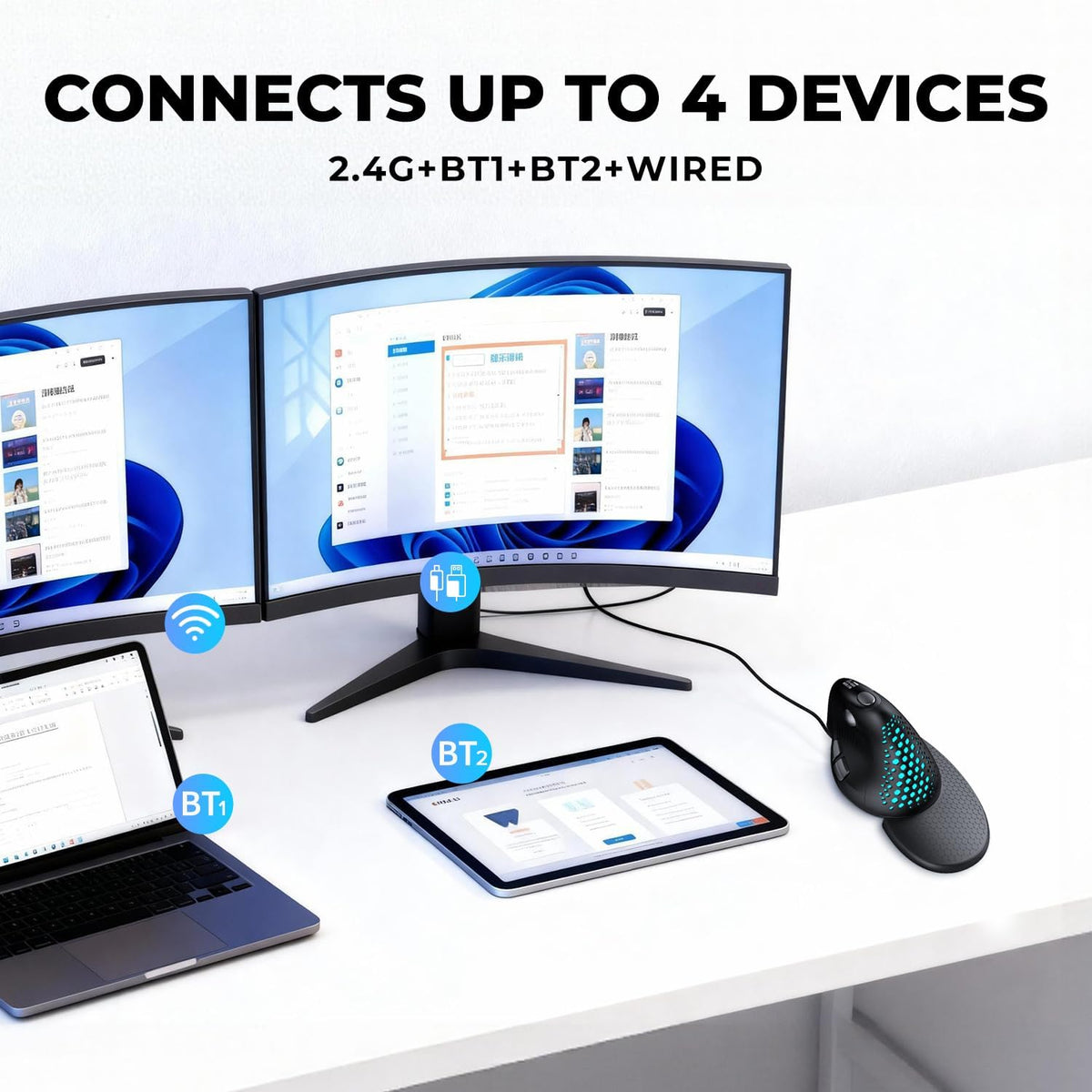 DELUX Seeker Ratón inalámbrico vertical ergonómico con pantalla OLE...