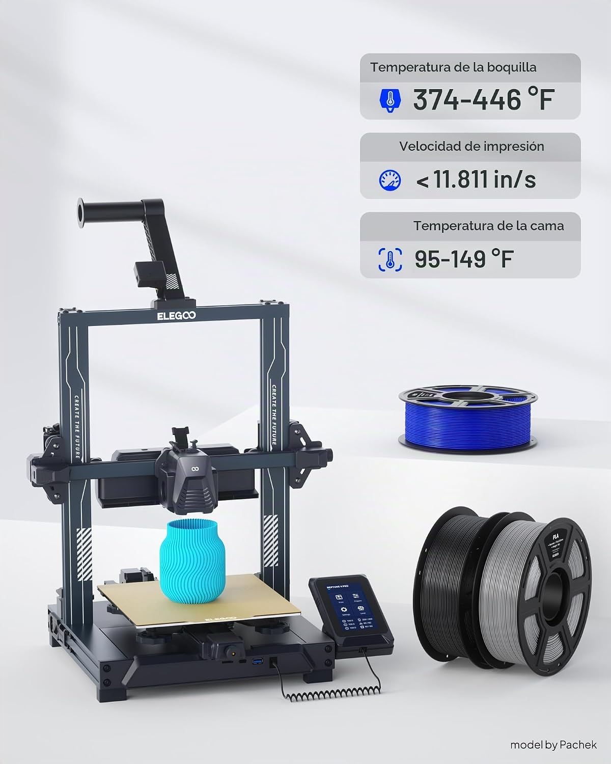 ELEGOO Filamento PLA 1.75mm Gris 2KG, Filamento para Impresora 3D c...