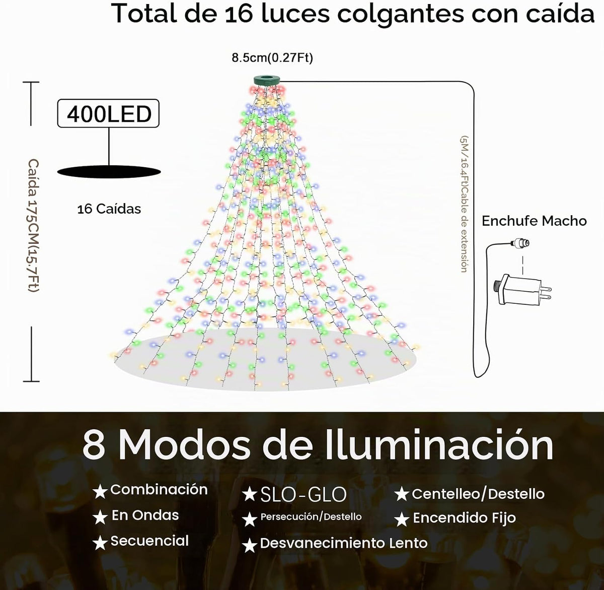 Janplay Guirnalda de luces para árbol de Navidad, 400 LED, 16 línea...