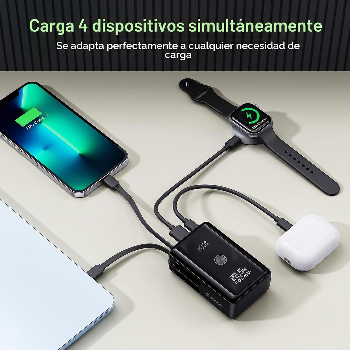 Cargador portátil de nanotecnología 10000mAh con 2 cables incorpora...