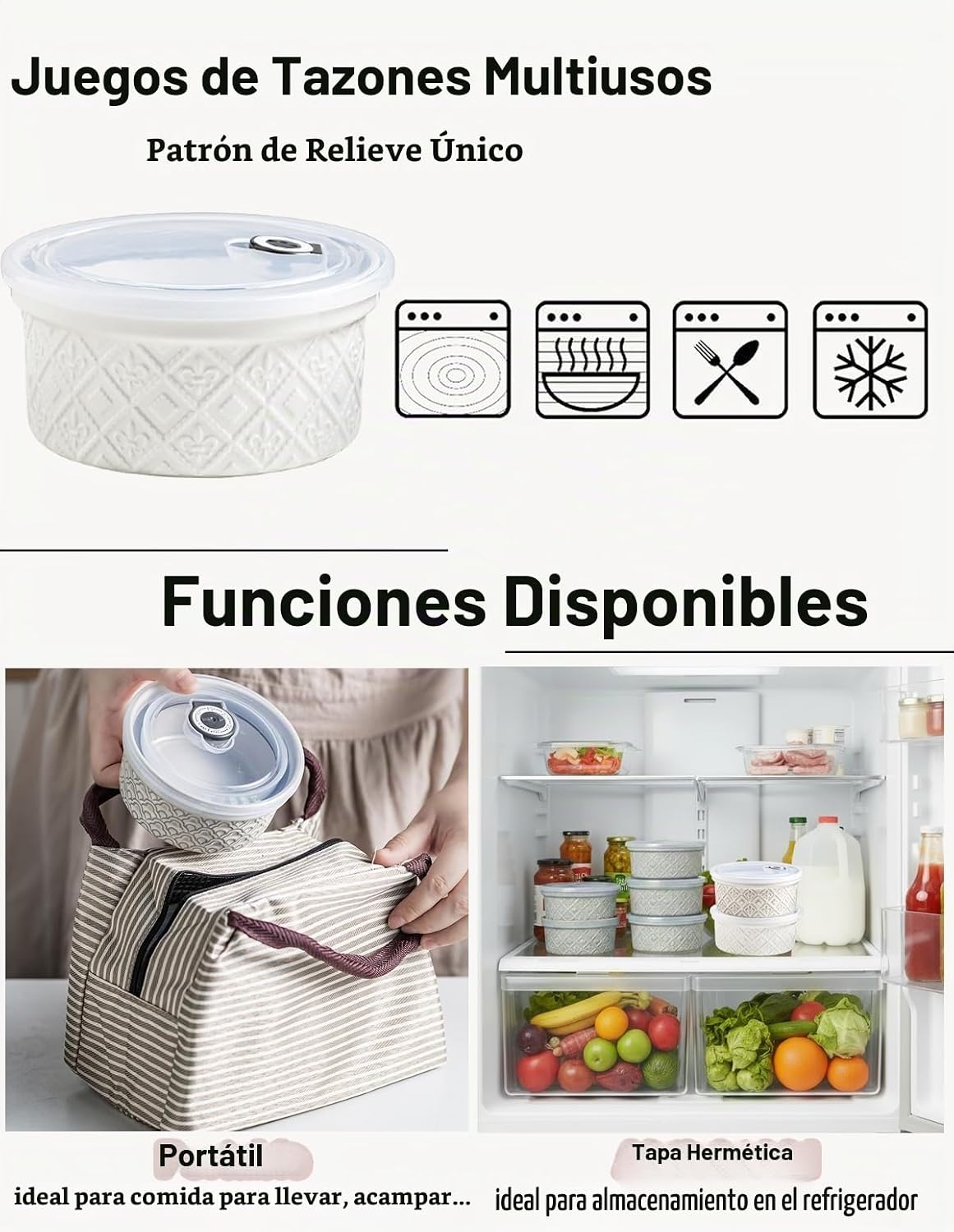 Juego de 4 cuencos de cerámica para mezclar con tapas, juegos de cu...