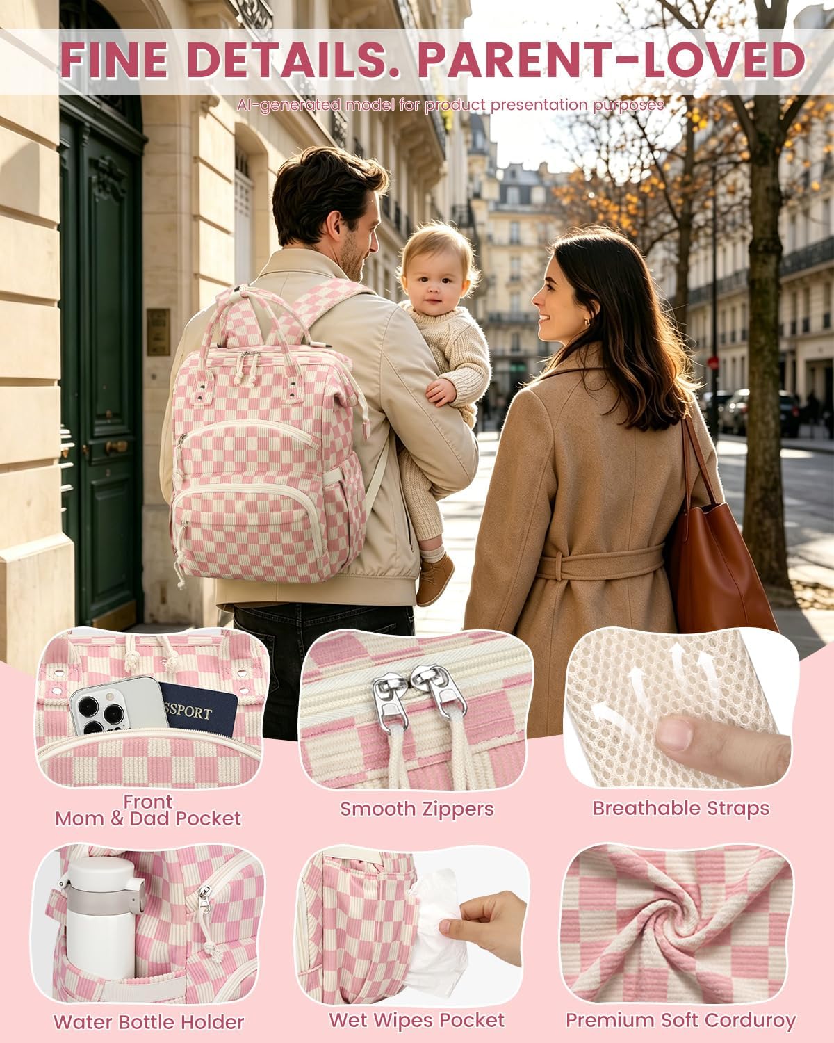 Pritent Mochila para pañales de gran capacidad para mamá, bolsa de...