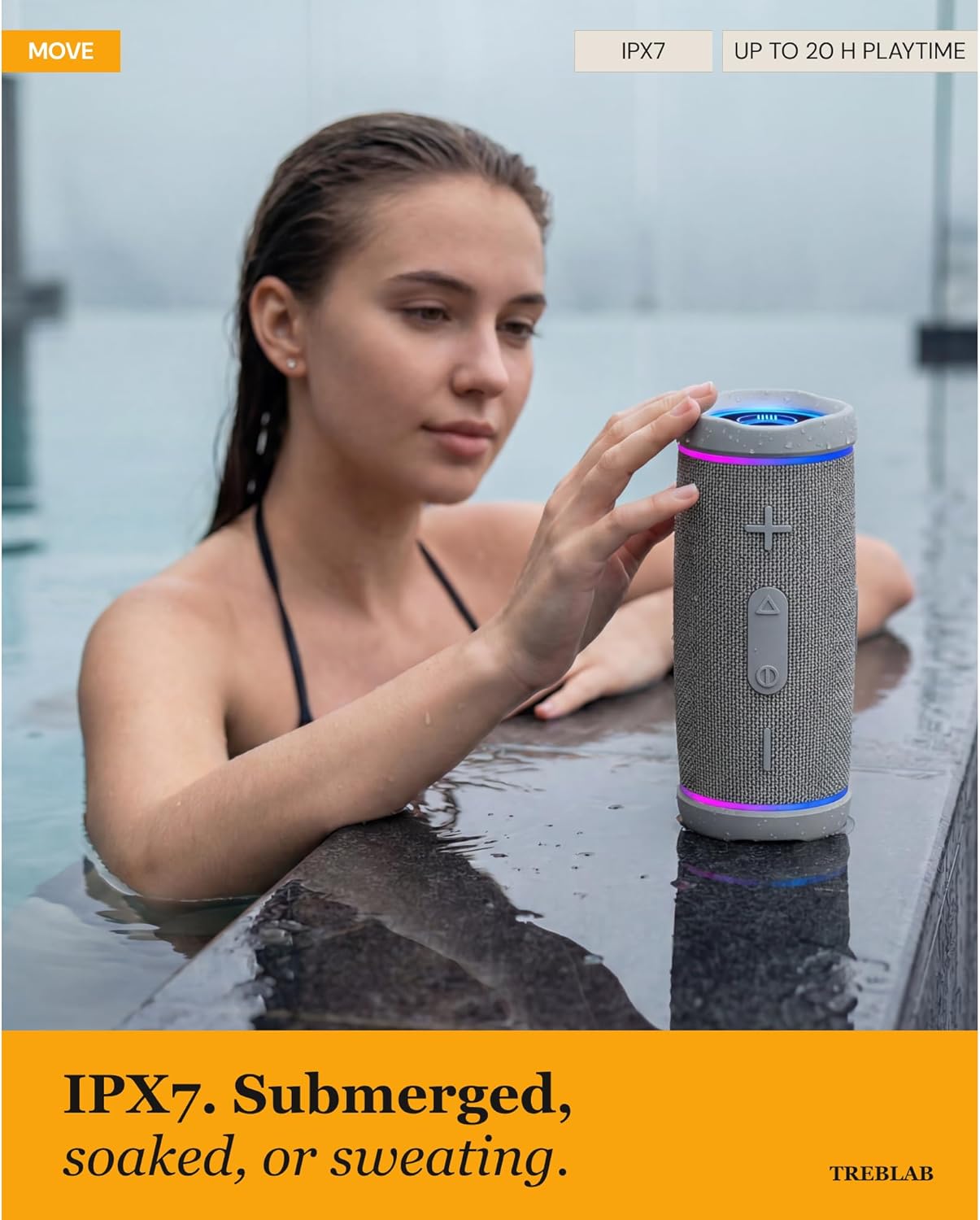 TREBLAB HD77 Altavoz Bluetooth impermeable, graves profundos de 30...