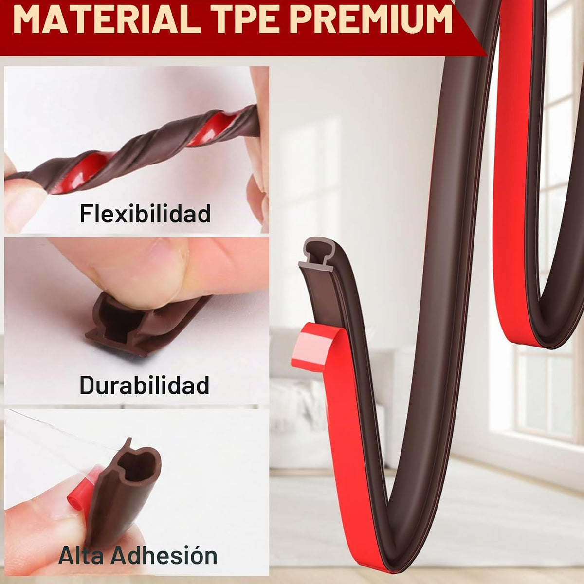 alophoty Burlete para puerta \u2013 23 pies de goma TPE autoadhesiv...