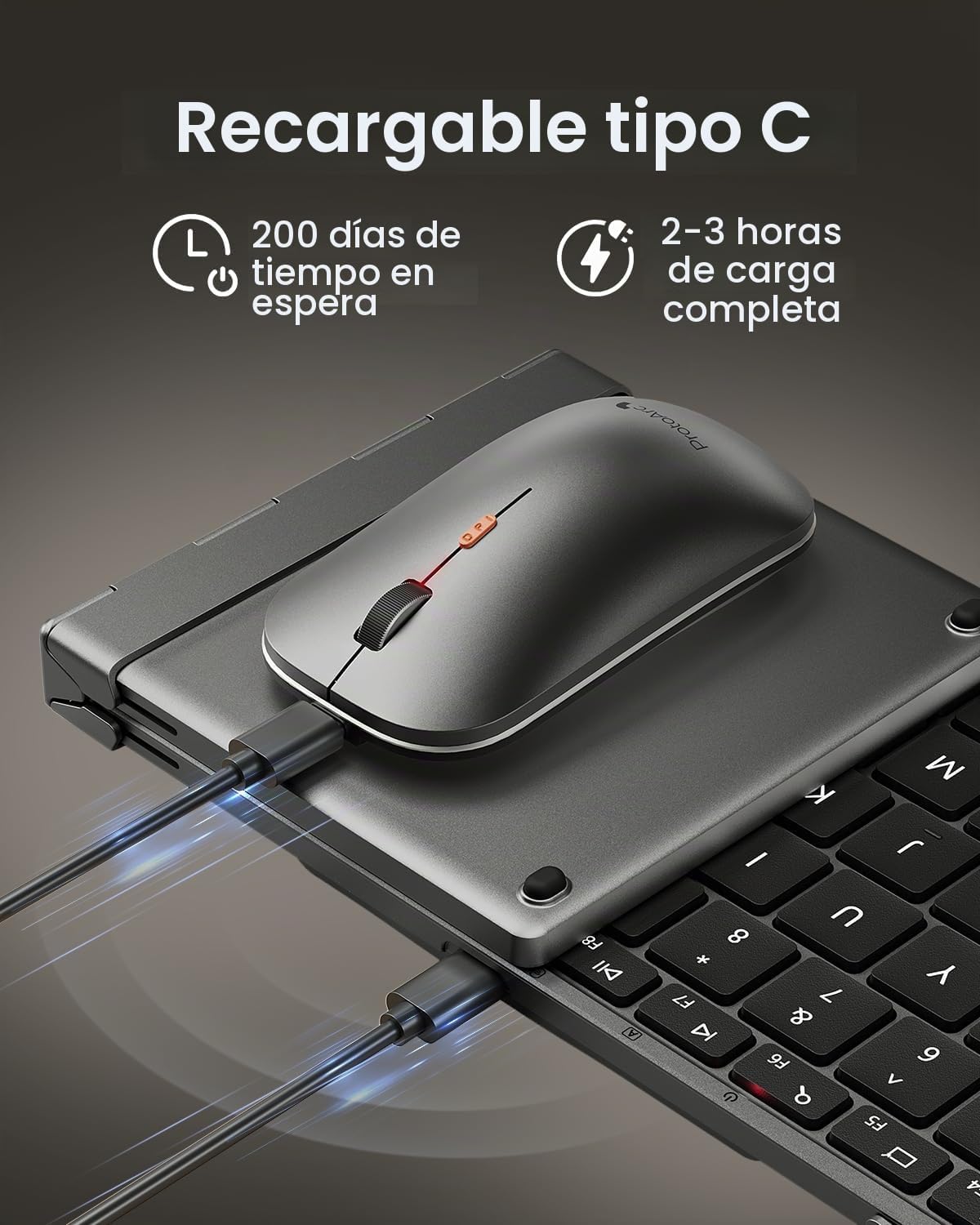 ProtoArc XKM01 Pro Teclado y mouse plegables retroiluminados, tamañ...