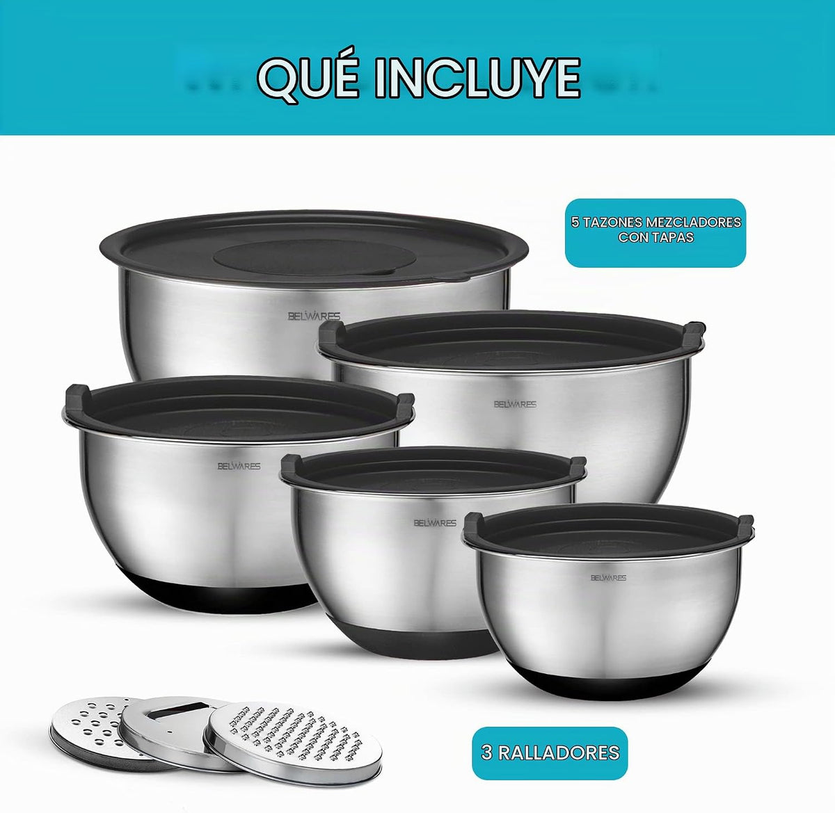Tazones para mezclar con tapas herméticas, juego de 8 cuencos de me...