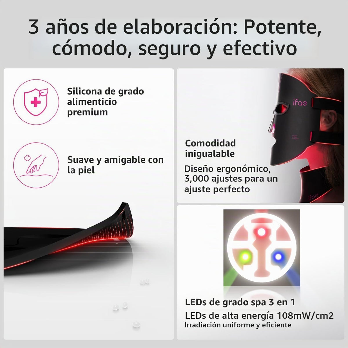 IFAE Máscara de terapia de luz roja para cara y cuello con 396 LED...