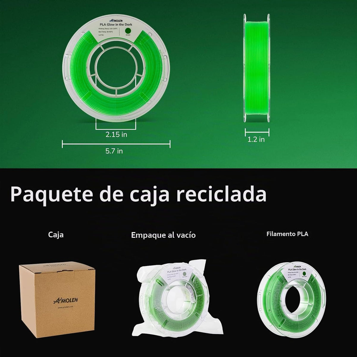 AMOLEN Filamento de impresora 3D que brilla en la oscuridad, paquet...