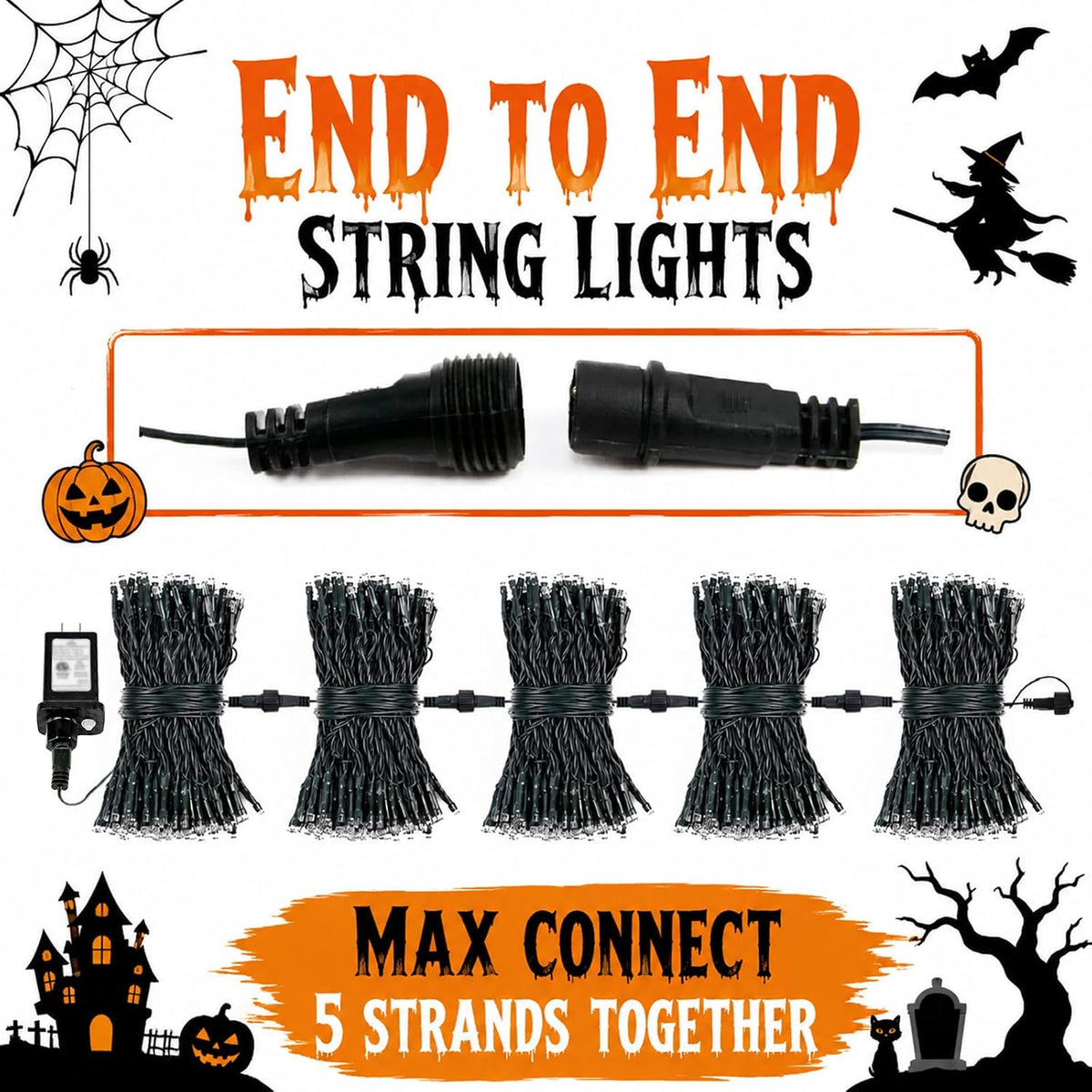 Guirnalda de luces de Halloween conectables de 88 pies, 240 LED, pa...