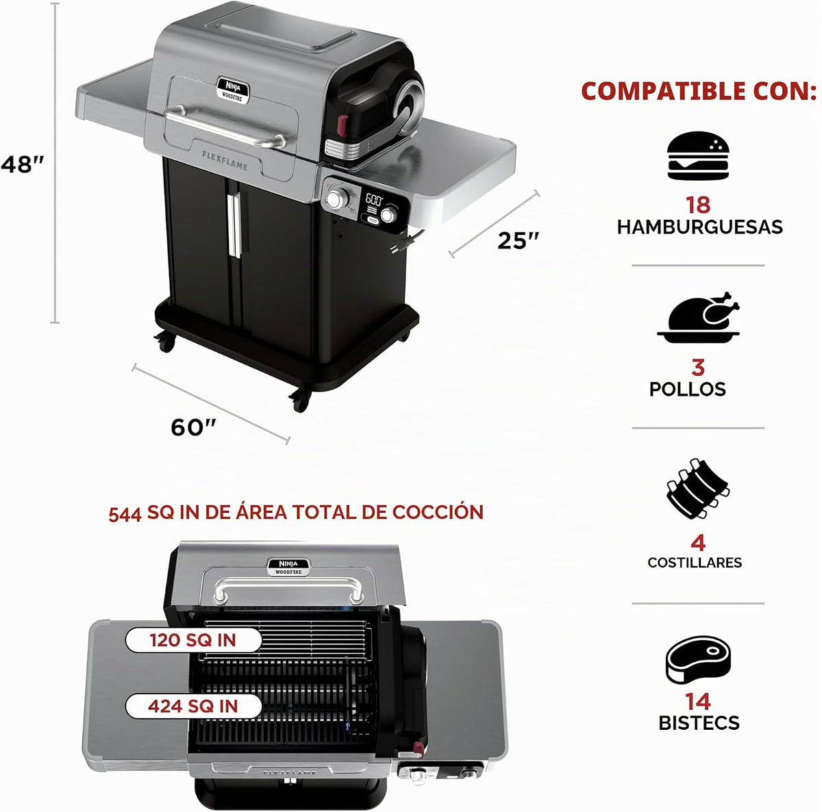 Ninja FlexFlame, Master Grill Pack, sistema de cocción eléctrico y...