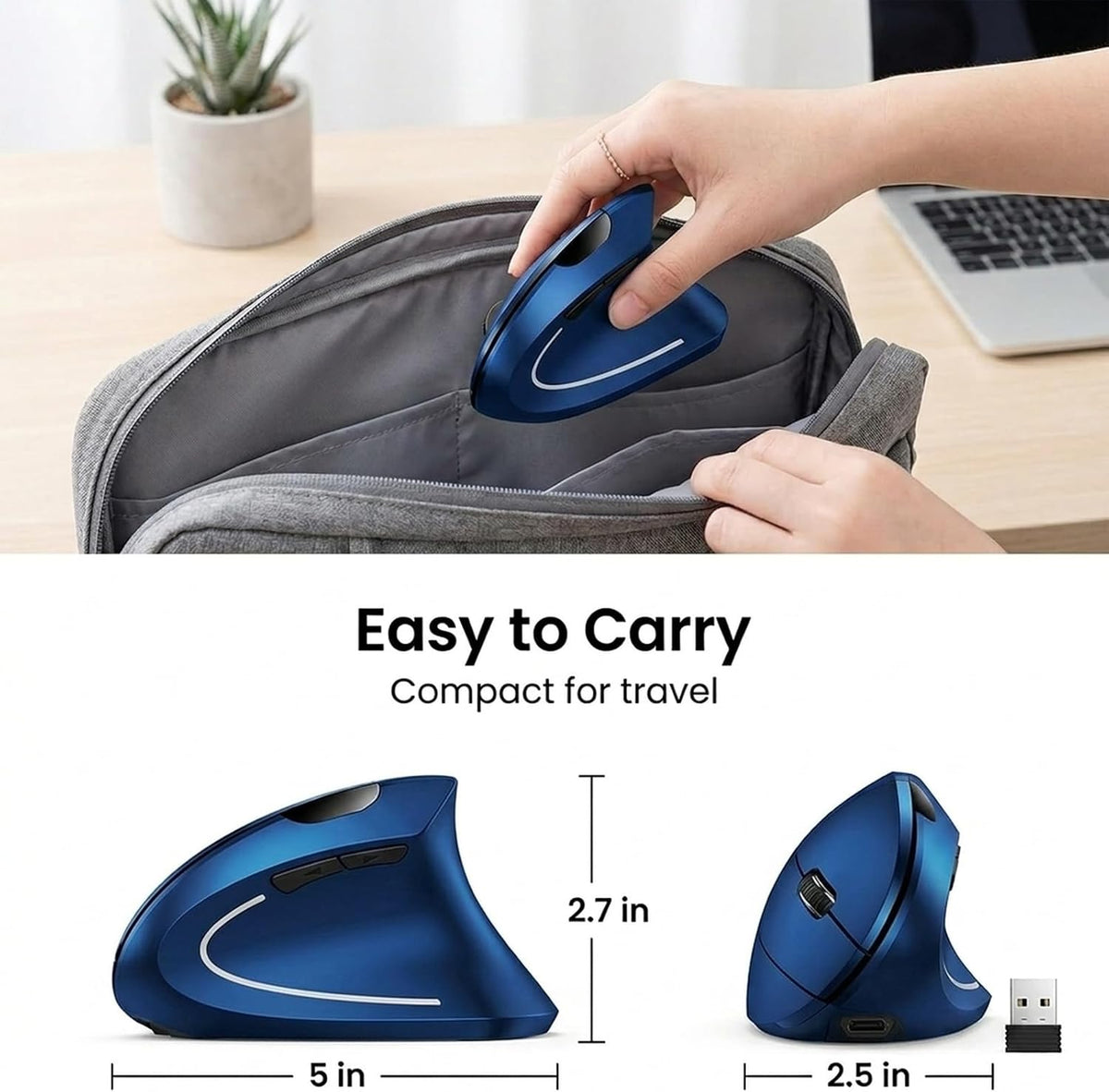 tlkawzy Ratón inalámbrico vertical ergonómico, mouse óptico de 2.4...