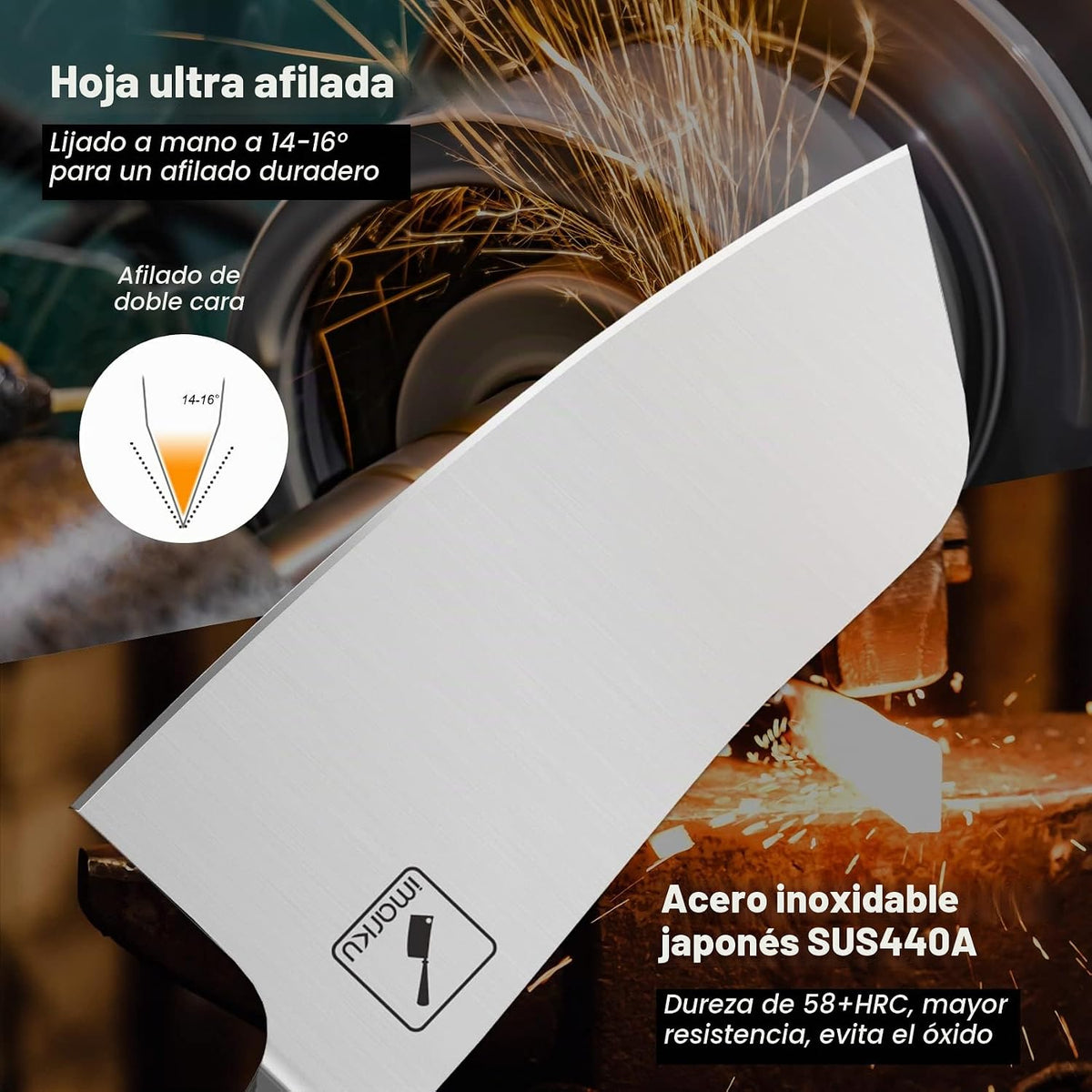 imarku Cuchilla de carne de 7", acero japonés SUS440A, cuchillo...