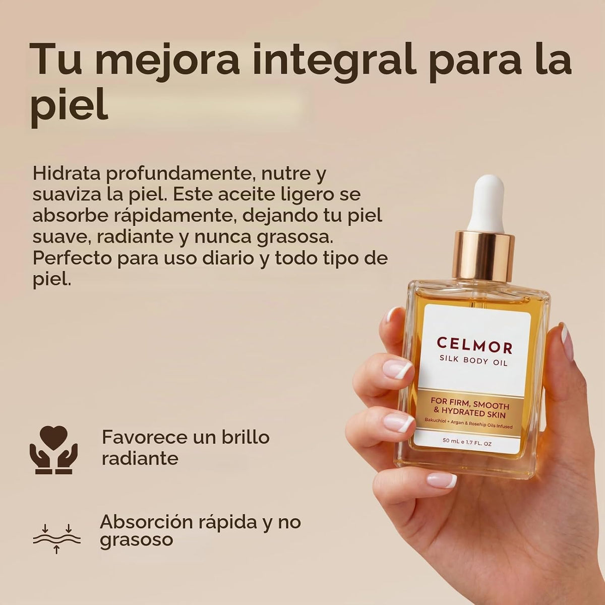 CELMOR Aceite corporal de seda para mujer | Antienvejecimiento, rea...