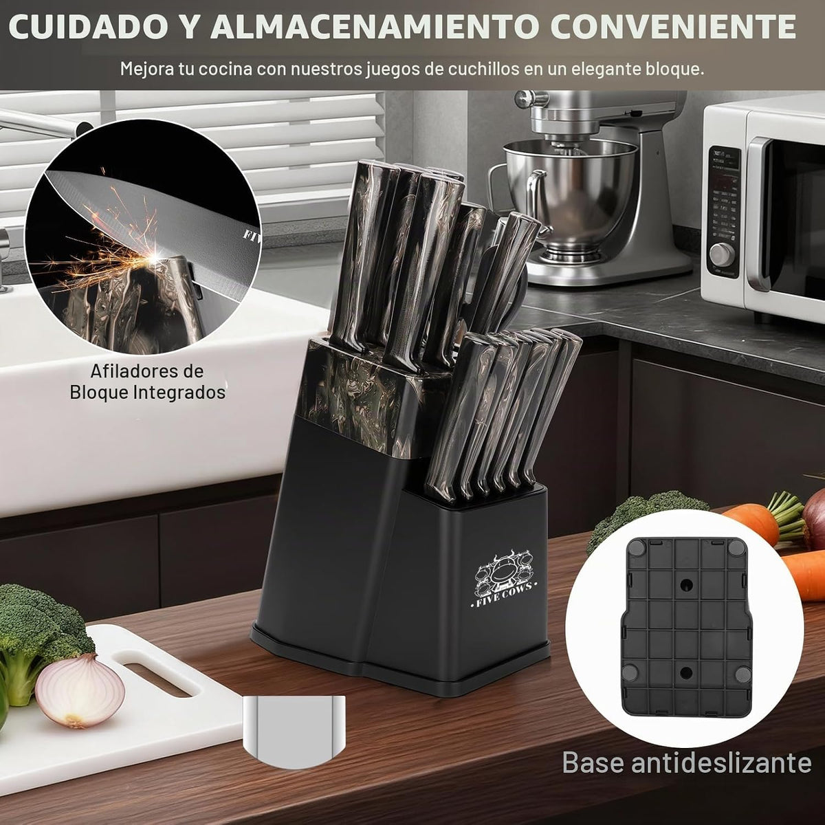 Juego de Cuchillos de Cocina de 16 Piezas con Bloque y Tabla de Cor...