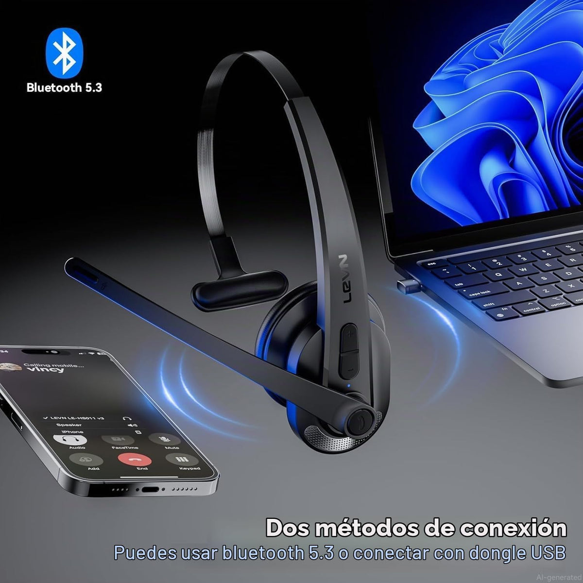 Auriculares inalámbricos con micrófono para el trabajo, auriculares...