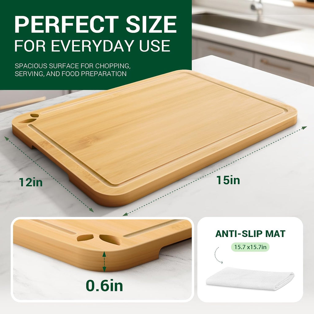 Toolola Tablas de cortar de bambú de 15 x 12 pulgadas para cocina c...