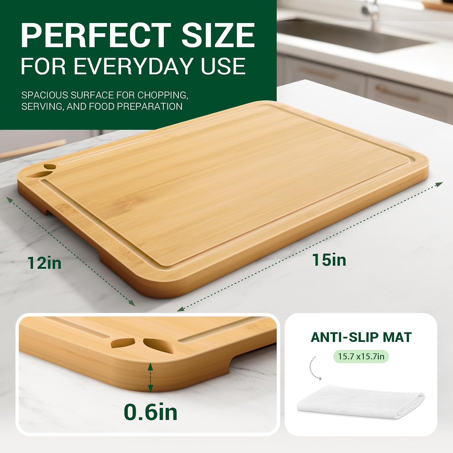 Toolola Tablas de cortar de bambú de 15 x 12 pulgadas para cocina c...
