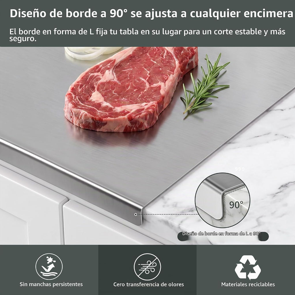 Juego de tablas de cortar de acero inoxidable con borde, paquete de...