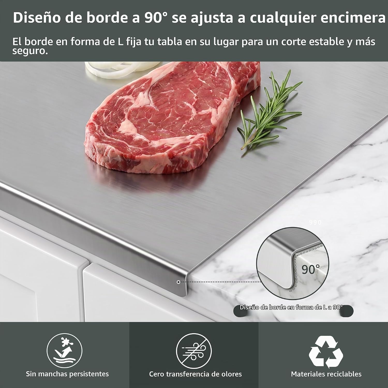 Juego de tablas de cortar de acero inoxidable con borde, paquete de...