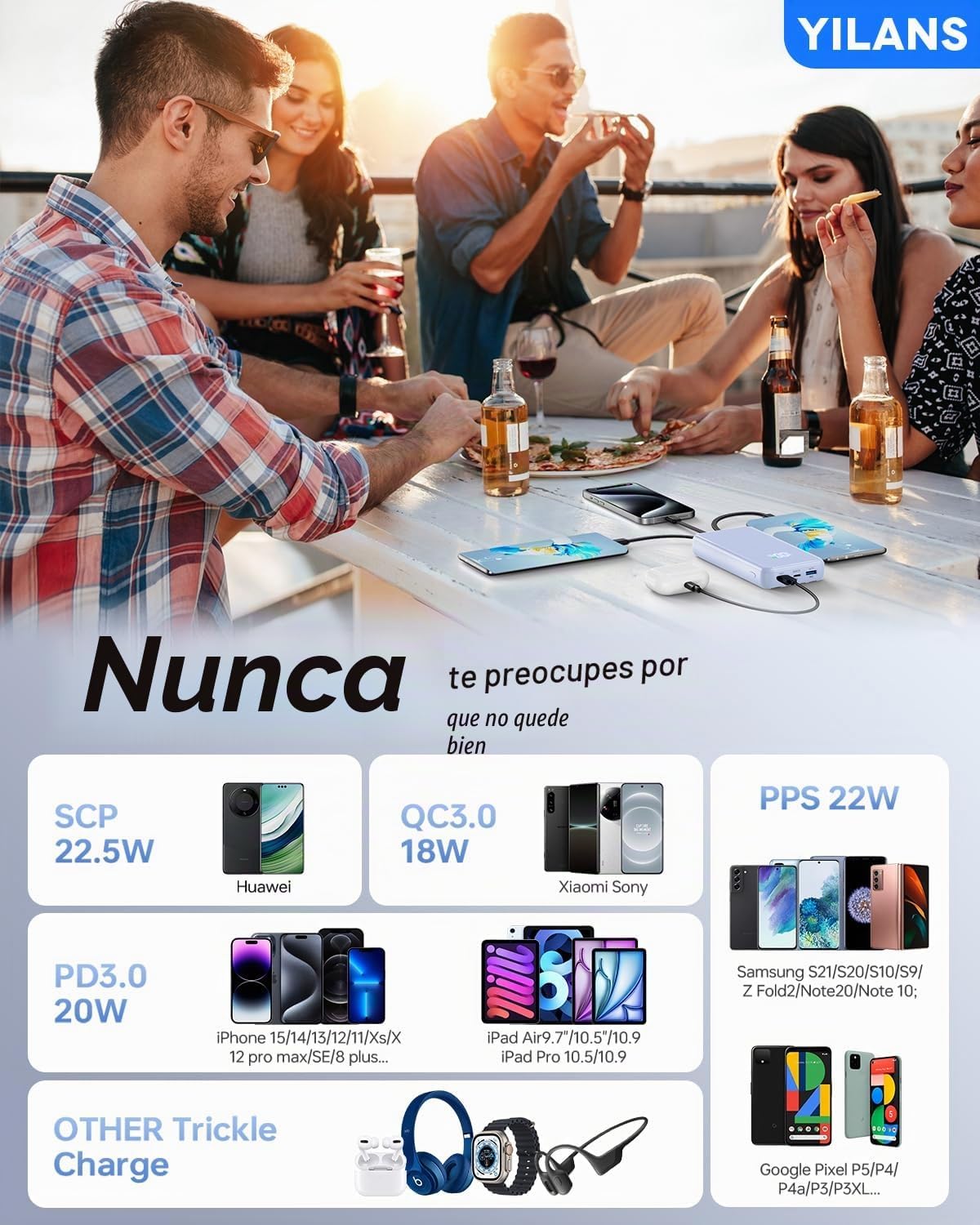 YILANS Cargador portátil 50000mAh, banco de energía de 22.5W con 4...